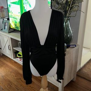 Long sleeve deep, V bodysuit
